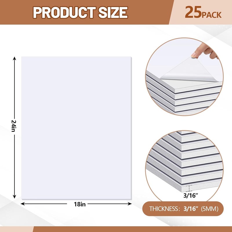 Pushglossy 25 Sheets Self Adhesive Foam Board 18 x 24 x 3/16" White Self-Adhesive Tack Foam Boards Large Free Mounting Poster for Crafts Presentation Vision Board Signboard and Party Decorations - Image 2